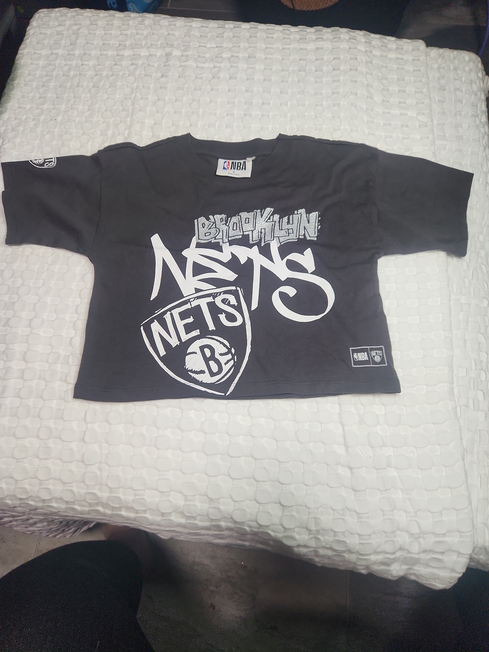 NBA Brooklyn Nets Black Kids Graphic Crop Tee